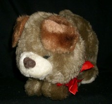 12&quot; Vintage Laying Down Brown Tan Polar Teddy Bear Stuffed Animal Plush Toy Bow - £22.31 GBP