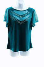 Petite Studded Short Flutter Sleeve Top Size Petite Medium Green - $316.62 MXN