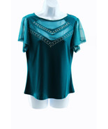 Petite Studded Short Flutter Sleeve Top Size Petite Medium Green - $16.63