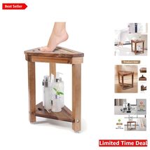 Dual-Layer Acacia Wood Shower Stool - Multi-Functional Foot Rest &amp; Stora... - $63.31