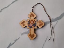 Serbian Orthodox Wooden Cross Pendant: Car Rear View Mirror Decoration - $23.00