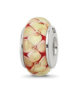 Silver Reflections Yellow Floral Hand-blown Glass Bead QRS647 - $38.19