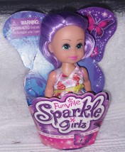 Funville Sparkle Girlz with Green Eyes &amp; Purple Hair 4.5&quot;H Mini Doll New - $5.82