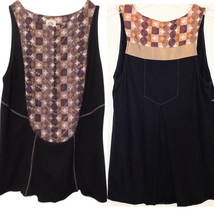 Anthropologie Tiny Embroidered Henley Sleeveless Longer Knit Top Tunic T-shirt - £13.97 GBP