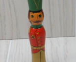Little Wooden soldier figure painted glossy red green hat - $12.86