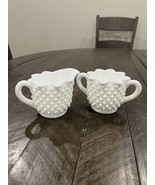 Vintage Fenton Hobnail Milk Glass Creamer And Sugar Star Pattern Set White - $41.69 CAD