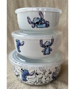 Set 3 Disney Liko &amp; STITCH Ceramic Food Storage Bowls Containers w/Lids New - £50.90 GBP