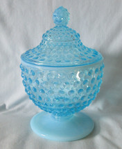Fenton Blue Opalescent Hobnail Covered Candy Jar - $48.40