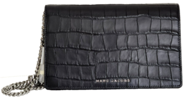 MARC JACOBS PARTY ON CROC EMBOSSED BLACK LEATHER CROSSBODY CHAIN SLIM BA... - $159.99