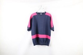 Vtg 90s Streetwear Womens Medium Faded Blank Color Block Short Sleeve Sweatshirt - £30.15 GBP