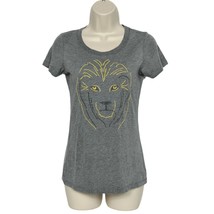 Think Positive Lion Face Print T Shirt Medium Gray Short Sleeve Scoop Neck - £14.99 GBP