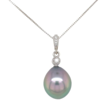 14k White Gold 12.5mm Black Tahitian Pearl Pendant Peacock Color (#J7029) - €1.122,97 EUR