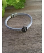 Silver textured leather cord bracelet with antique silver slider - £19.81 GBP