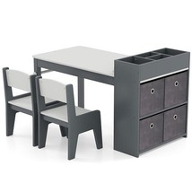 Kids Art Table and Chairs Set with 2 Chairs and Paper Roll-Gray - Color:... - $235.20 CAD