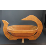 Collapsible Wood Spiral Cut Basket Duck Country Trivet Cottage Core  14.75&quot; - $12.82