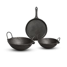 Asravik-Pre-Seasoned Cast Iron Cookware Combo Set Small kadai  1.5 large  - £83.42 GBP