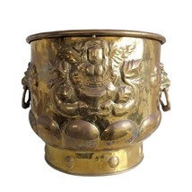 Dutch Brass Log Basket, Large Planter, Repousse, Lion Handles, 19th Century - $300.29