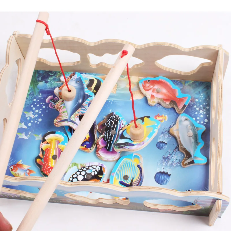 Children&#39;s Educational Wooden Magnetic Kitten Fishing Jigsaw Puzzle Parent-child - £15.38 GBP