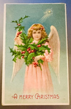 Christmas Postcard Angel Holly Star Of Bethlehem Embossed c1910&#39;s Posted - £11.13 GBP