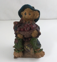 Apple Picking Teddy Bear Carrying Basket Of Apples 5.5&quot; Figurine - $9.69