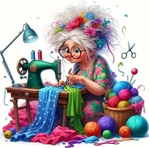 Cartoon Grandma Diamond Art Kits for Adults, Sewing Machine DIY 5D Diamo... - $11.99