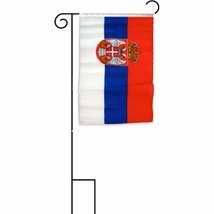 12&quot;x18&quot; Serbia With Crest Sleeved Polyester Flag With Garden Stand - £15.09 GBP