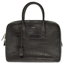 Saint Laurent Paris Museum Crocodile Embossed Leather Briefcase Black - £1,178.74 GBP