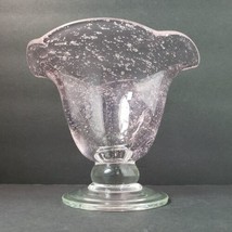 Pink Bubble Hand Blown Art Glass Flower Shaped Compote Candy Dish - $24.30