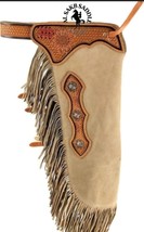 Custom made Suede Leather Western Chink/Chaps Floral Tooled Bull Trail  ... - $2,391.83 MXN+