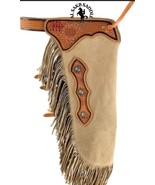 Custom made Suede Leather Western Chink/Chaps Floral Tooled Bull Trail  ... - $250.00