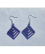 Homemade Laser Cut Wood Earrings, purple geometric design, NEW - $13.77 CAD