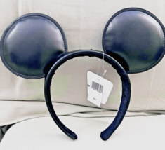 Disney Parks Mickey Mouse Black Faux Leather Ears Headband NEW - £35.78 GBP