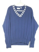 Vtg Sears Roebuck &amp; Co Navy Blue V-Neck Mens Sweater Cotton Grandpa Large - £23.50 GBP
