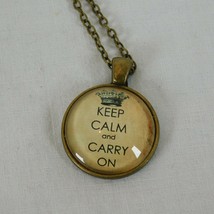 Keep Calm and Carry On Keep Going Bronze Tone Cabochon Pendant Chain Necklace Rd - £2.41 GBP