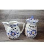 1950s MCM Royal Sealy Porcelain Tea Pot Sugar Blue White Dutch Design Fl... - $27.09