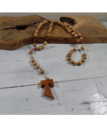 Rosary GP tau St Francis Assisi olive wood handmade Cross pendant necklace - £31.47 GBP