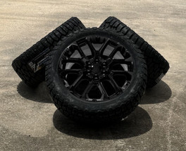 Gloss Black 22&quot; Wheels 33X12.50R22 Blackhawk R/T Tires GMC Sierra Yukon TPMS - £1,705.95 GBP