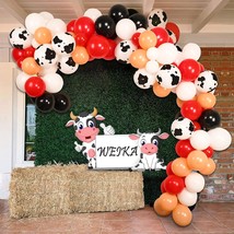 Cow Party Decorations Garland Arch Kit, Pcs Red White Cow Print Balloon For Farm - £22.37 GBP