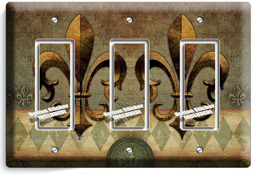 RUSTIC FLEUR DE LIS MEDIEVAL FLOWER 3 GFCI LIGHT SWITCH WALL PLATE ROOM HD DECOR