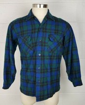 Vintage Pendleton Mens Blue Green Wool Plaid Loop Collar Board Shirt M - £155.69 GBP