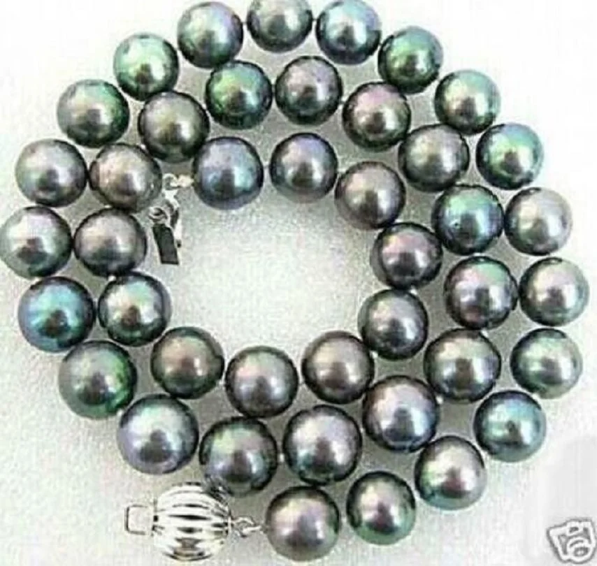 AAAA 11-12mm REAL NATURAL south sea Black Round pearl necklace 18 inch 925S - £228.41 GBP