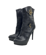 Michael Kors Stockard Platform Stiletto Black Leather Ankle Boots Bootie... - $58.20 CAD