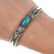 6.25&quot; E Navajo sterling and turquoise twisted wire cuff braclet - $267.30