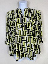 NWT Cocomo Womens Plus Size 1X Chartreuse Mosaic Pocket V-neck Top 3/4 Sleeve - £18.45 GBP