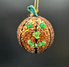 Vintage Sequin Pumpkin Beaded Satin Push Pin Handmade Christmas Ornament MCM - £19.16 GBP