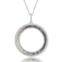 Sterling Silver Round Open Abalone CZ Circle Pendant W/Chain - £68.56 GBP