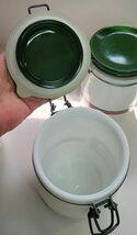 Wheaton Milk Glass 3-Piece Canister Jars Wire Clamps - Sugar, Coffee & Tea image 7
