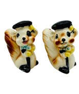 Vintage Squirrel Salt Pepper Shakers Monocle Beret Cane Bow Tie Gentlema... - £12.59 GBP