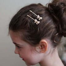 Gold Bow Pearl Hair Pin - Pair - £7.85 GBP