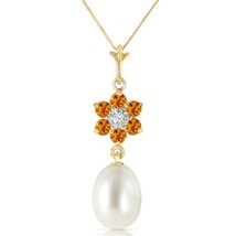 4.53 Carat 14K Solid Yellow Gold Necklace Natural Pearl, Citrine Diamond 14&quot;-24&quot; - £285.88 GBP